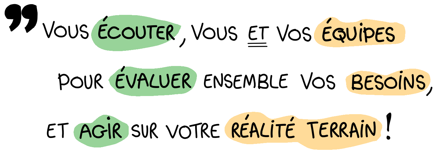 Phrase à propos de l'écoute et de la collaboration pour évaluer des besoins santé et sécurité ensemble.